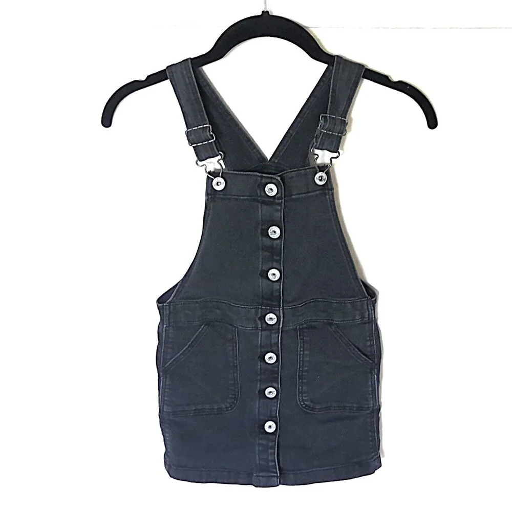 OshKosh B'gosh Girl's Black Denim Overall Dress EUC Sz 6 / 6X
